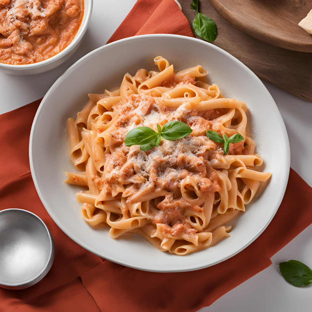 Pasta met geroosterde groenten en hüttenkäse image