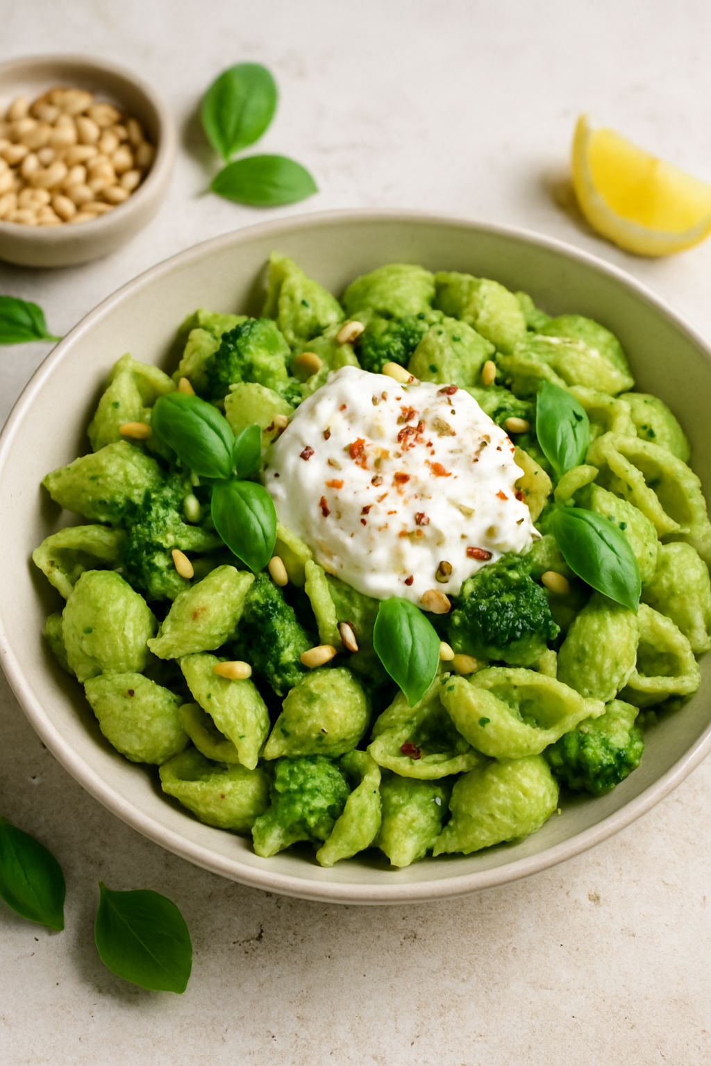 Pasta met romige broccoli-basilicum saus image