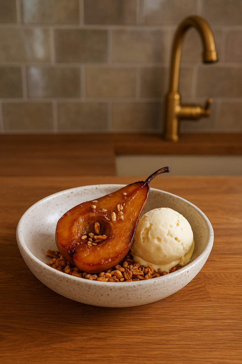 Chai-geroosterde peren met granola  image