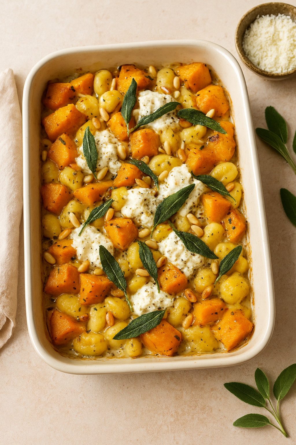 Gebakken gnocchi met pompoen, ricotta en salie image