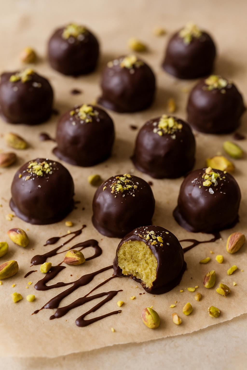 Pistacheballetjes met pure chocolade image