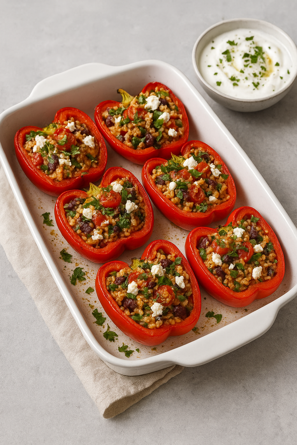 Mediterrane gevulde paprika’s met feta-yoghurtsaus image