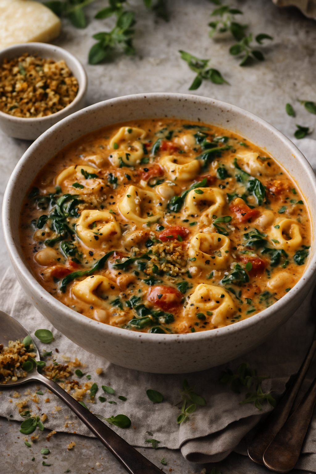 Tortellini-soep met spinazie en witte bonen image