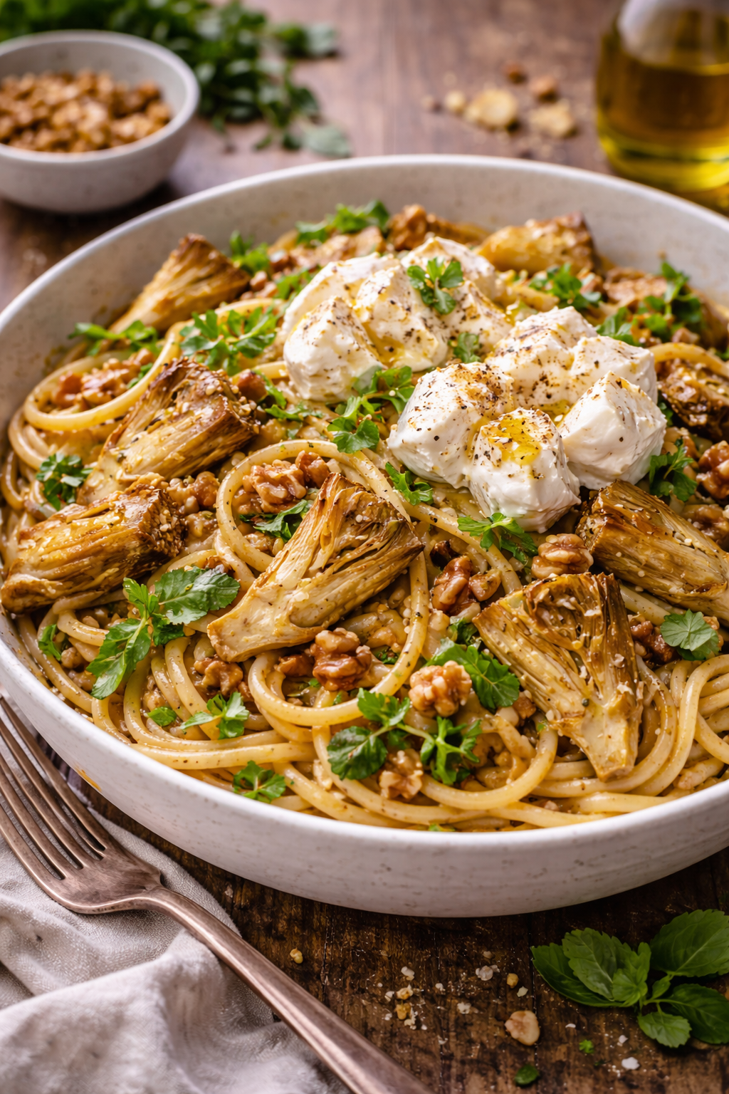 Pasta met geroosterde artisjok, bruine boter & burrata image