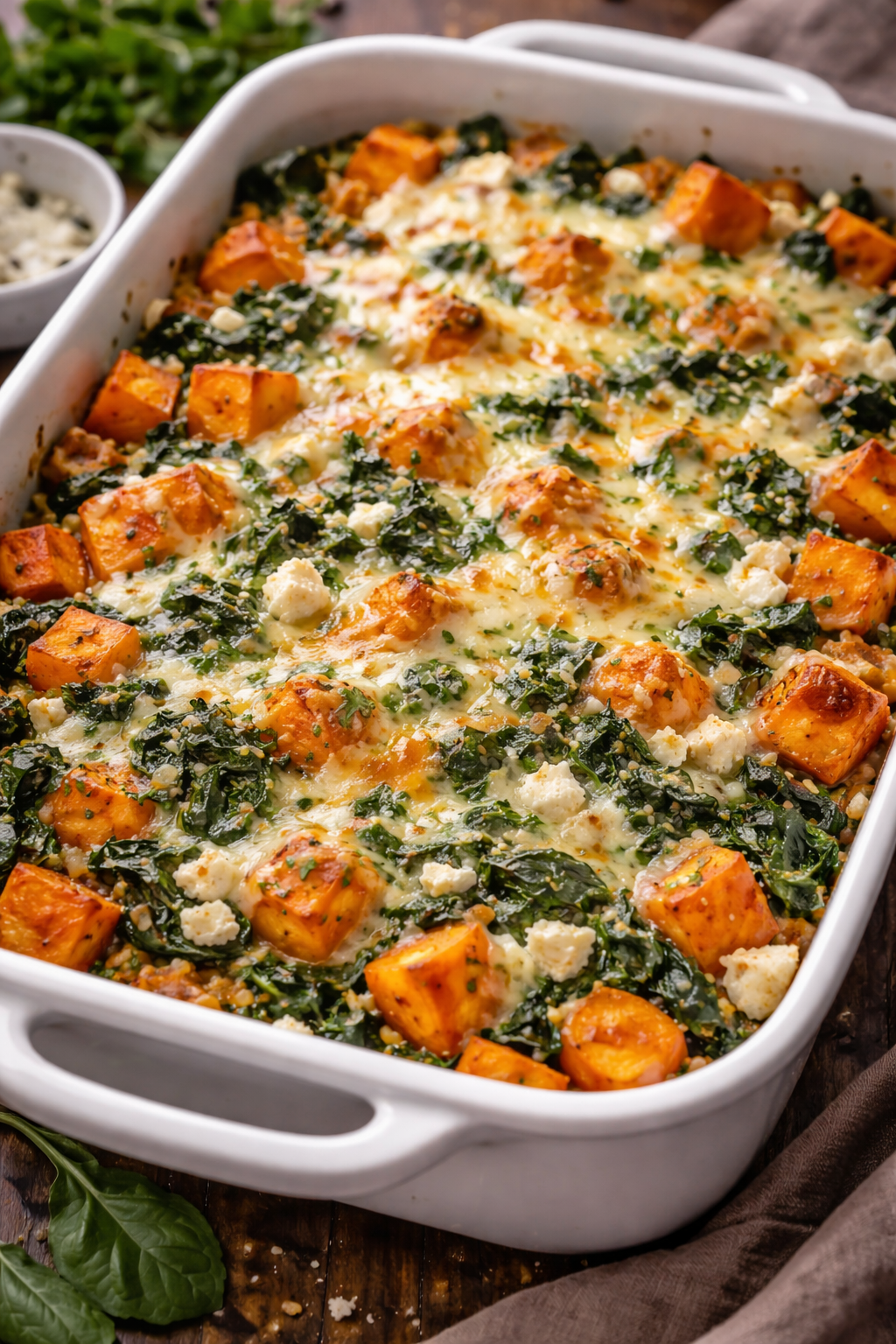 Zoete aardappel ovenschotel met spinazie en feta image