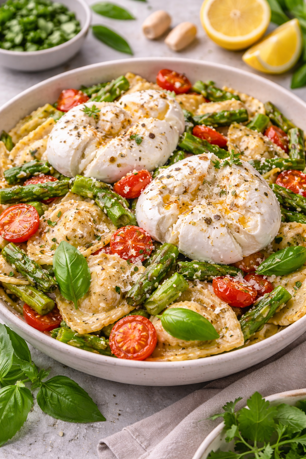 Ravioli met asperges, tomaat en burrata  image