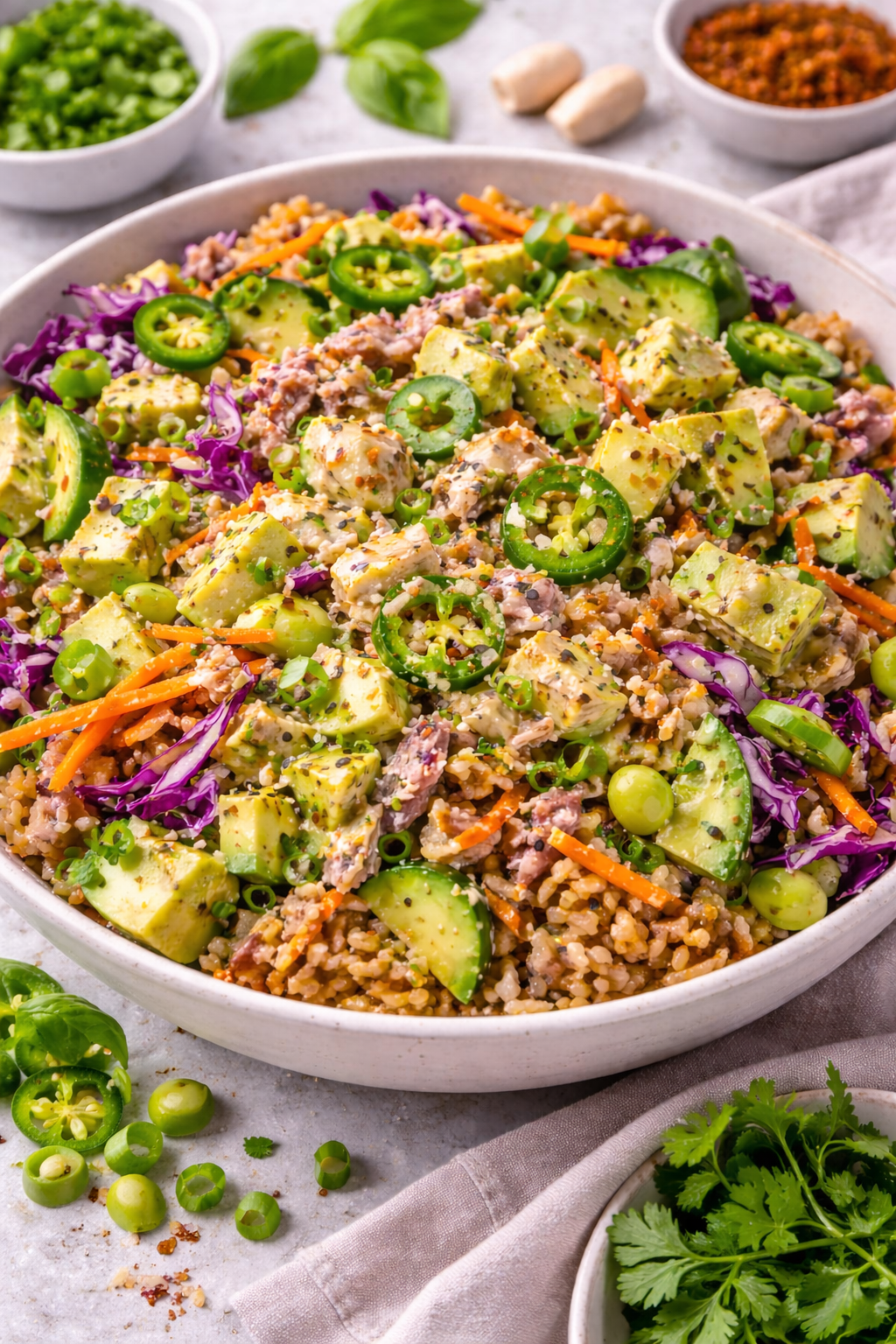 Knapperige rijstsalade met tonijn image