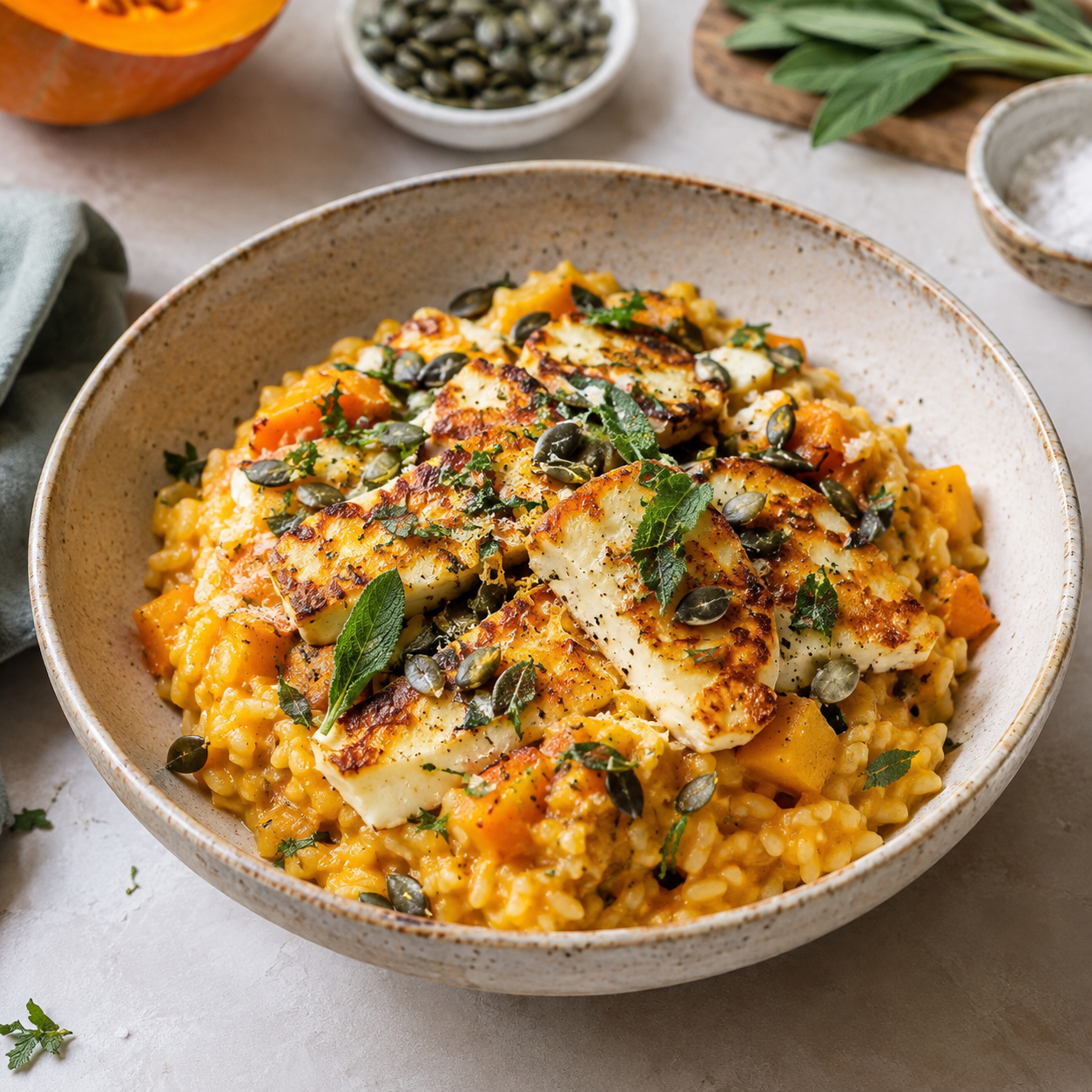 Pompoen risotto met halloumi  image