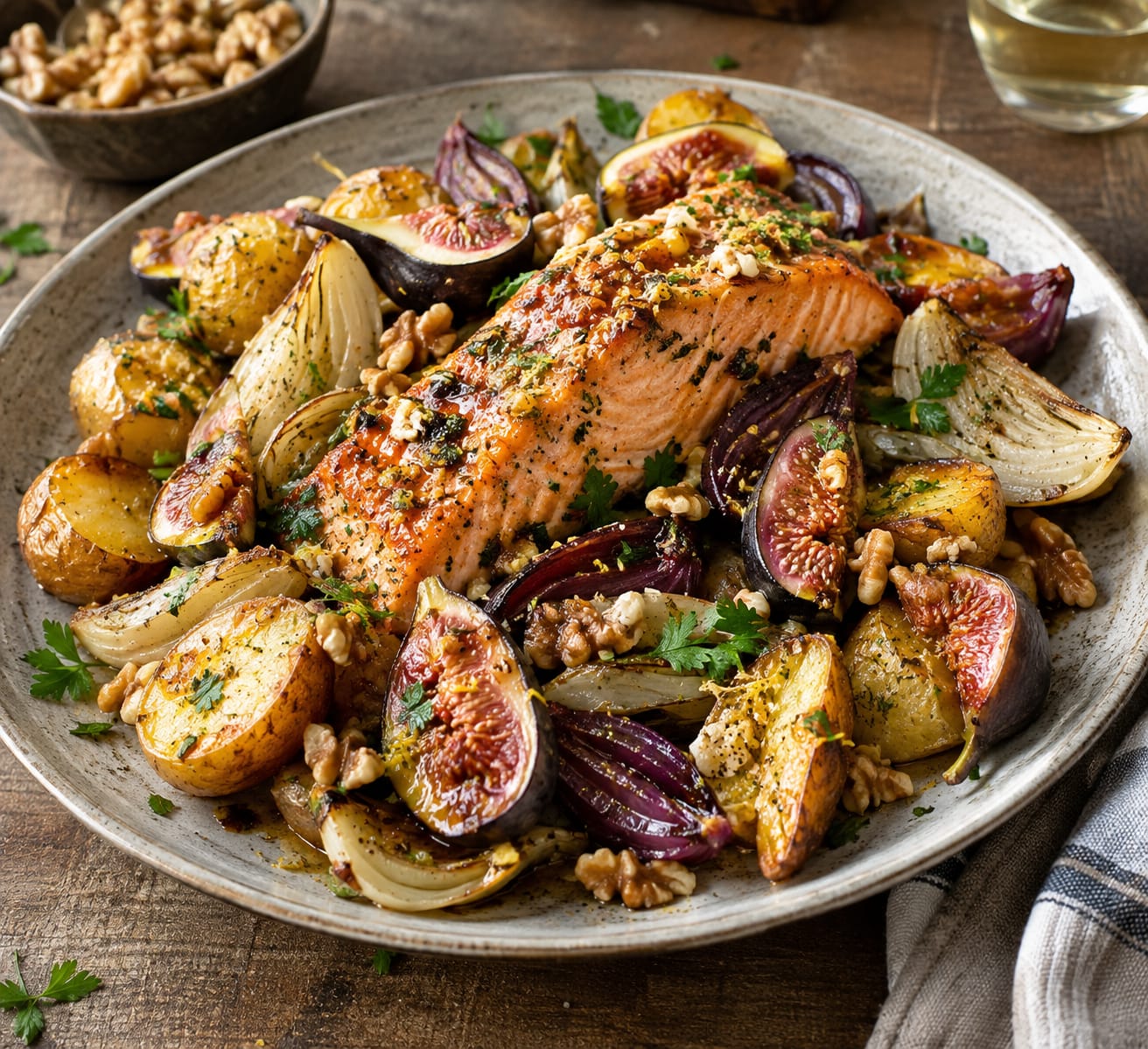 Geroosterde zalm met vijgen, venkel en cripsy krieltjes  image